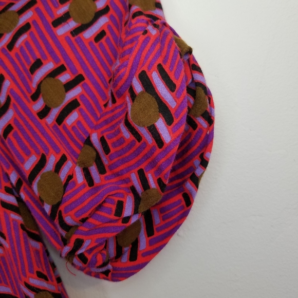 Zara TRF Pink Retro Print Geometric V-Neck Collared Short Sleeve Blouse Shirt M - Picture 4 of 6